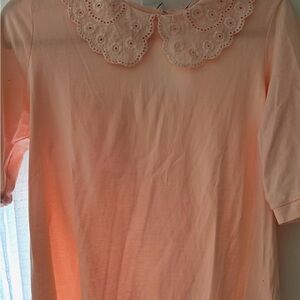Cleo Peach Short Sleeve Top with Lace Collar
